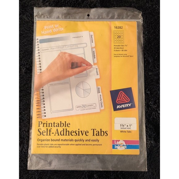 Avery 16282 Printable Self-Adhesive total 80 repositionable White Tab 1 3/4 × 1" - Picture 1 of 2